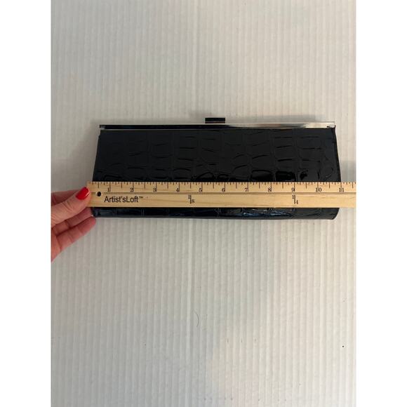 Shiny Black Croc embossed clutch wallet womens - Picture 12 of 15